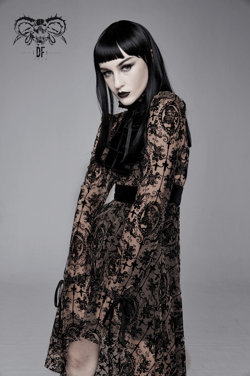 Gothic Asymmetry Hem Long Dress / Fashion Long Sleeves Lace Dress - image 10