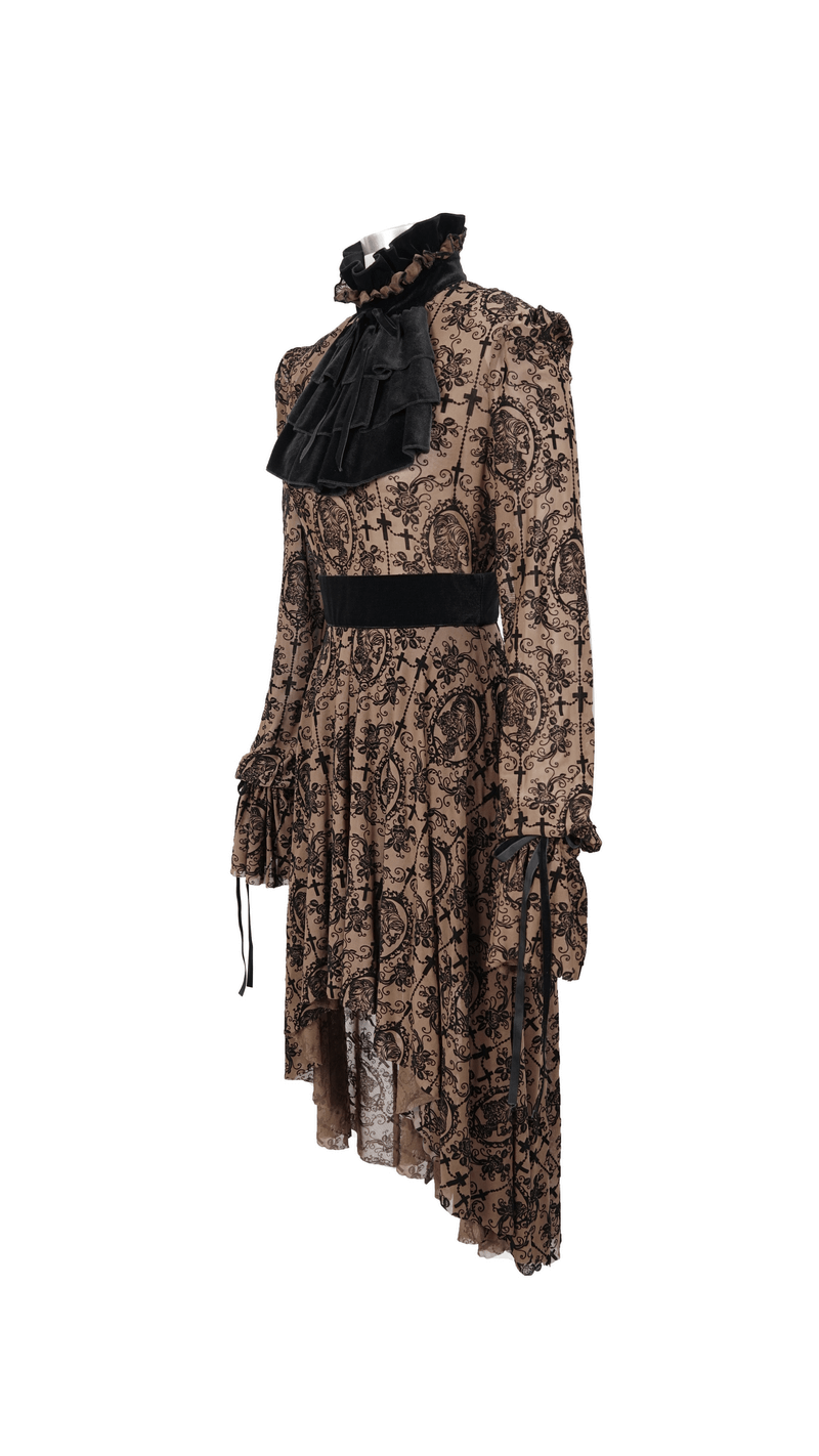 Gothic Asymmetry Hem Long Dress / Fashion Long Sleeves Lace Dress - image 4