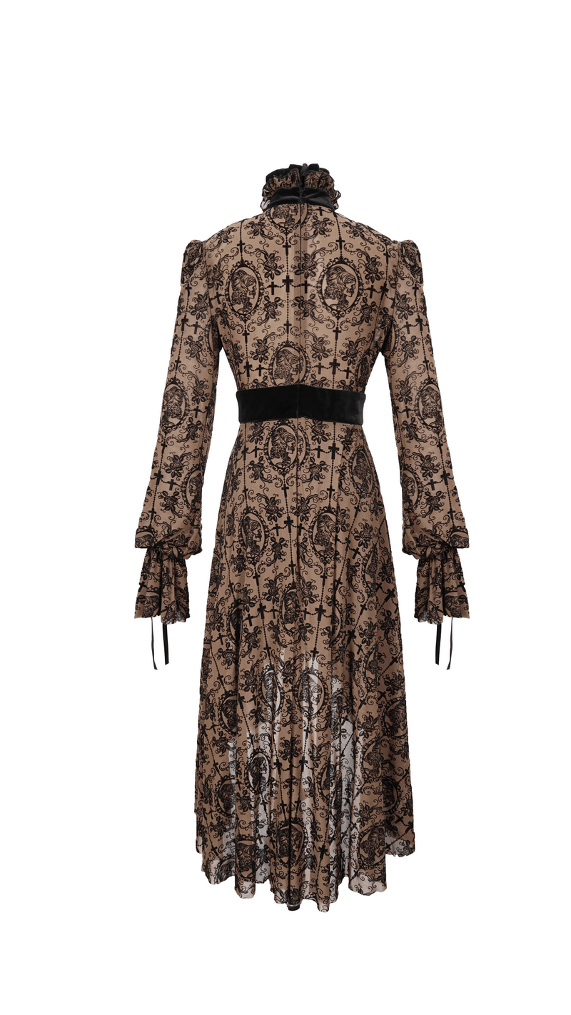 Gothic Asymmetry Hem Long Dress / Fashion Long Sleeves Lace Dress - image 5