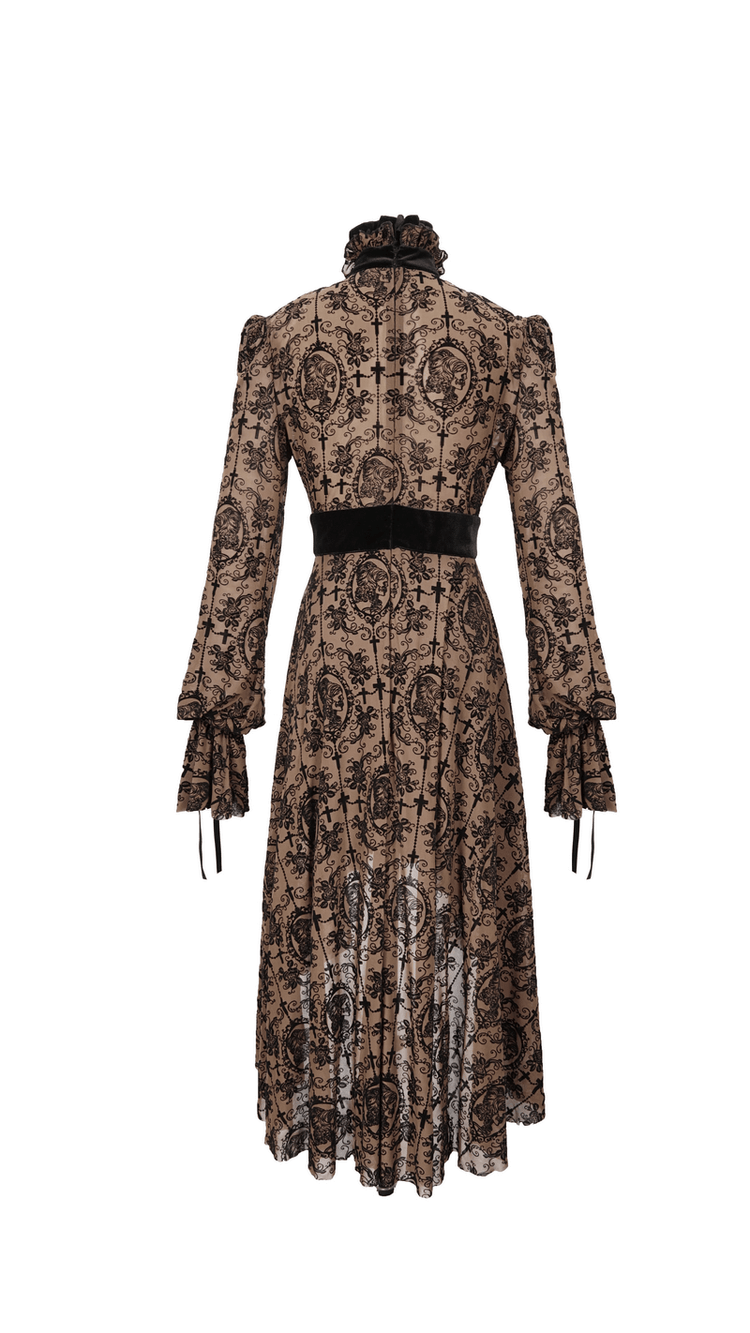 Gothic Asymmetry Hem Long Dress / Fashion Long Sleeves Lace Dress - image 5