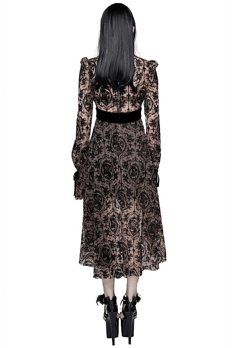 Gothic Asymmetry Hem Long Dress / Fashion Long Sleeves Lace Dress - image 2