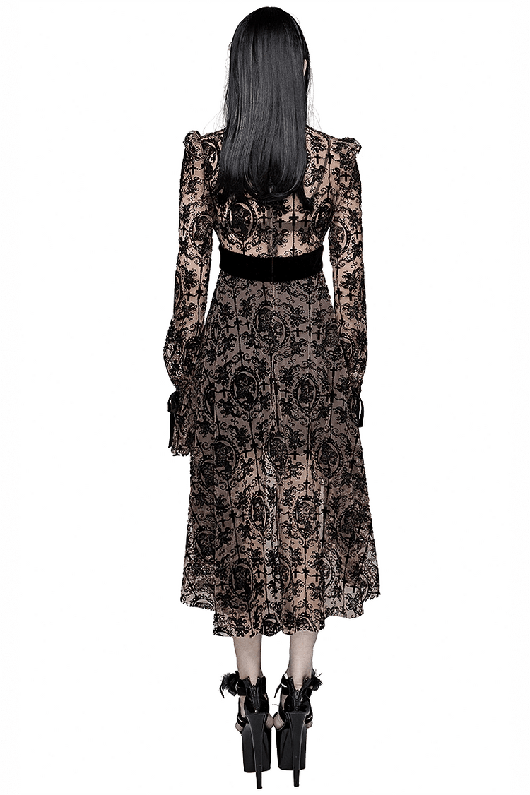 Gothic Asymmetry Hem Long Dress / Fashion Long Sleeves Lace Dress - image 2