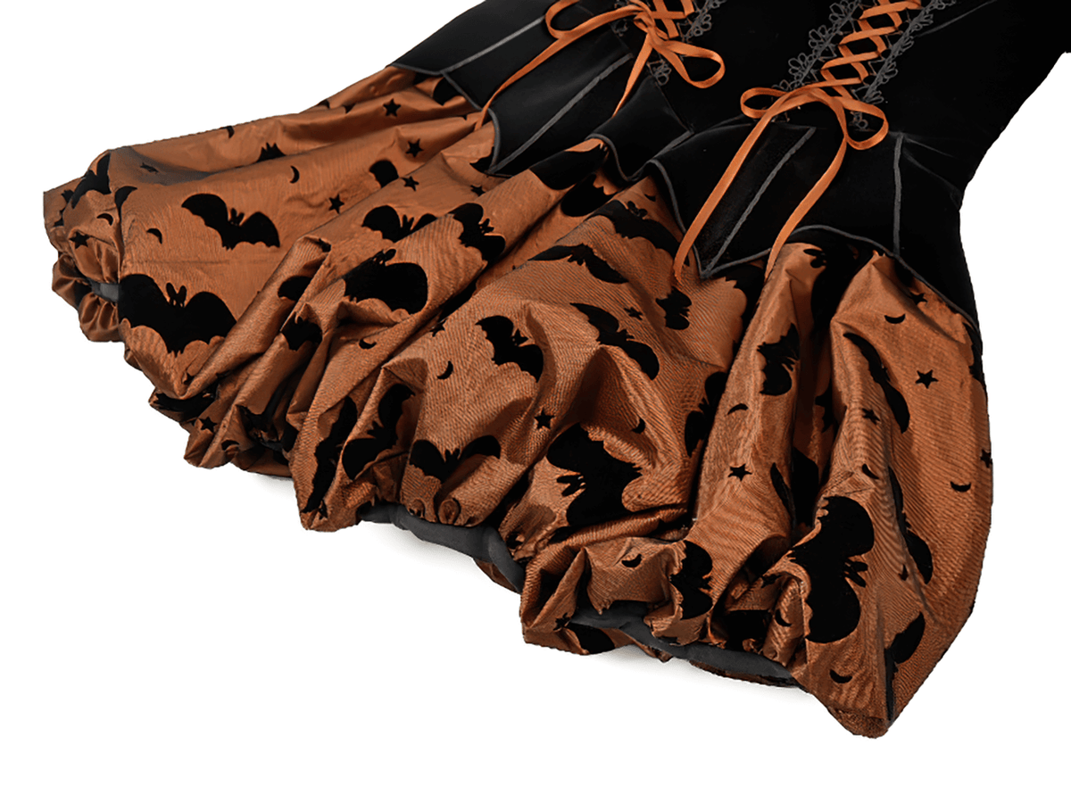 Gothic Bat Print Puff Sleeved Dress with Corset Lacing - image 8