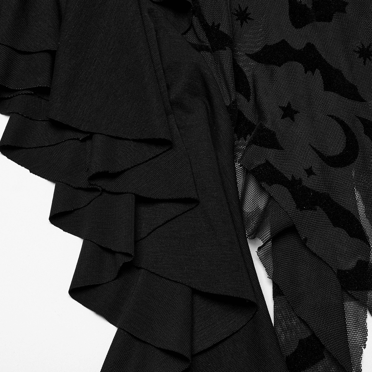 Gothic Black Bat Mesh Dress with Ruffled Hem and Sleeves - image 7