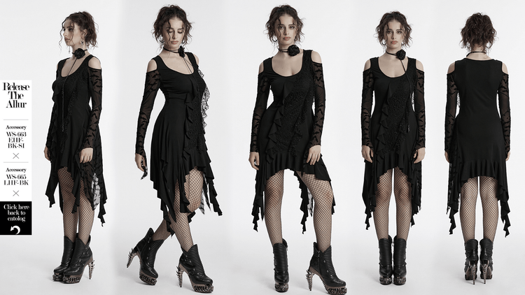 Gothic Black Bat Mesh Dress with Ruffled Hem and Sleeves - image 15