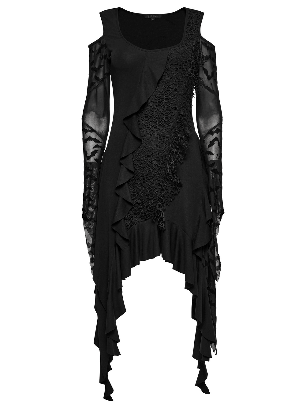 Gothic Black Bat Mesh Dress with Ruffled Hem and Sleeves - image 4