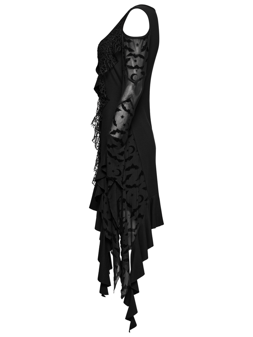 Gothic Black Bat Mesh Dress with Ruffled Hem and Sleeves - image 5