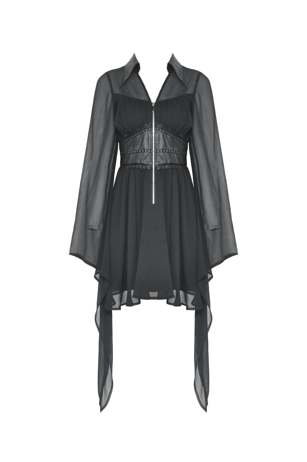 Gothic Black Dress With Lace-Up Detail And Flowy Sleeves - image 4