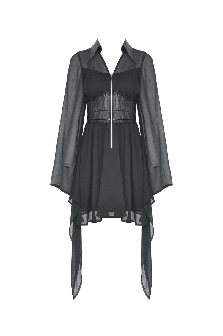 Gothic Black Dress With Lace-Up Detail And Flowy Sleeves - image 4