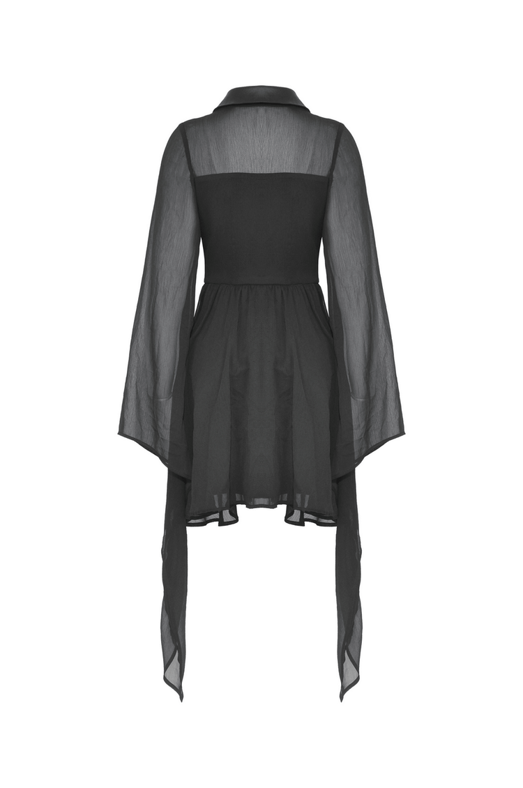 Gothic Black Dress With Lace-Up Detail And Flowy Sleeves - image 5