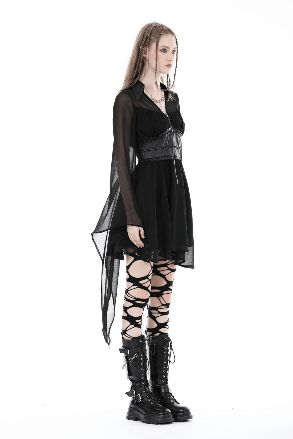 Gothic Black Dress With Lace-Up Detail And Flowy Sleeves - image 13
