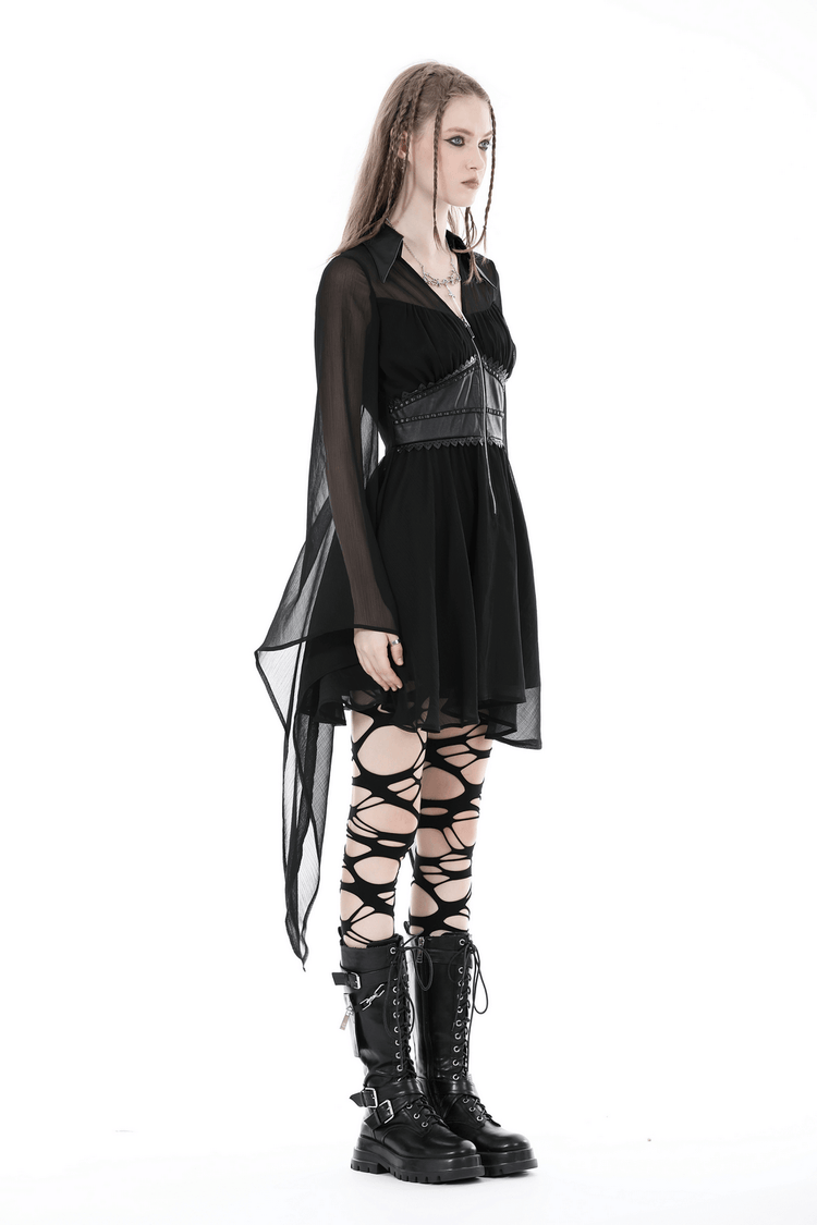 Gothic Black Dress With Lace-Up Detail And Flowy Sleeves - image 13