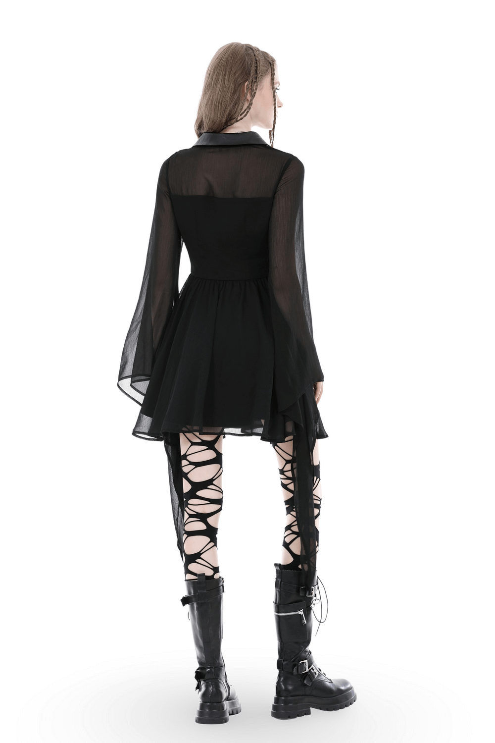 Gothic Black Dress With Lace-Up Detail And Flowy Sleeves - image 2
