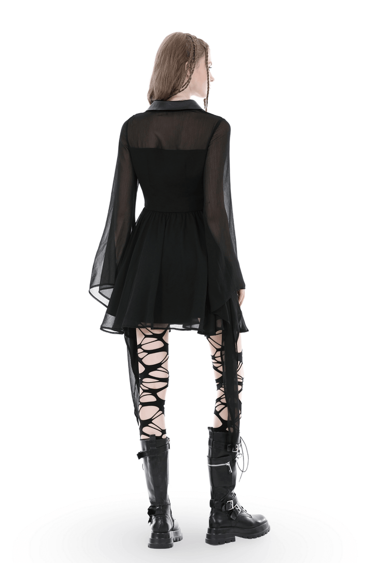 Gothic Black Dress With Lace-Up Detail And Flowy Sleeves - image 2