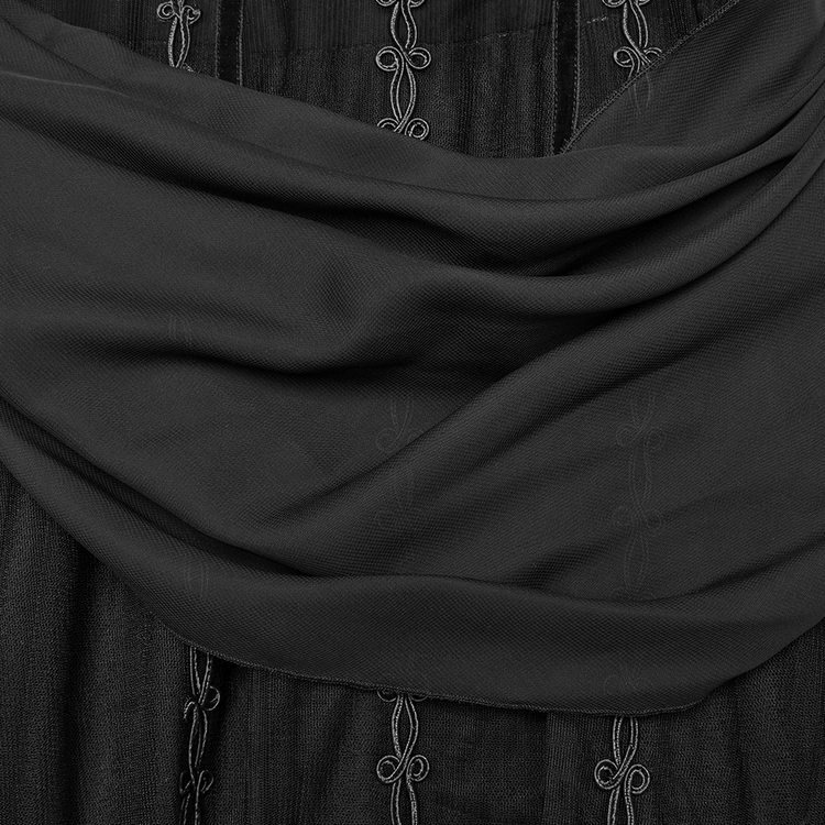 Gothic Black Floral Mesh Dress with Chiffon Layers - image 9