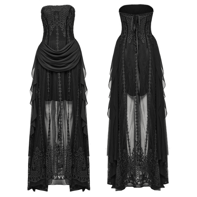 Gothic Black Floral Mesh Dress with Chiffon Layers - image 3