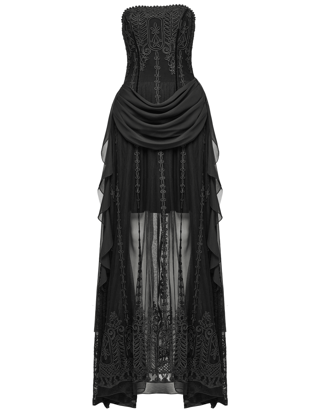 Gothic Black Floral Mesh Dress with Chiffon Layers - image 4