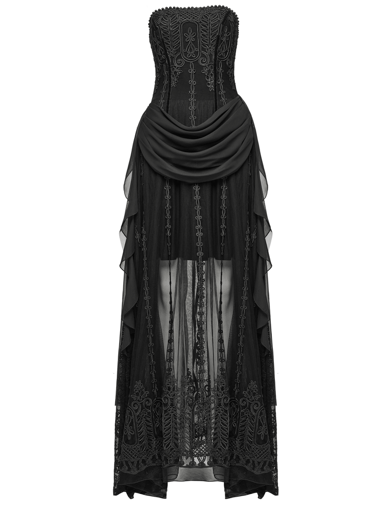 Gothic Black Floral Mesh Dress with Chiffon Layers - image 4