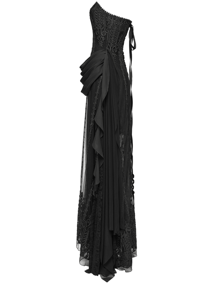 Gothic Black Floral Mesh Dress with Chiffon Layers - image 5