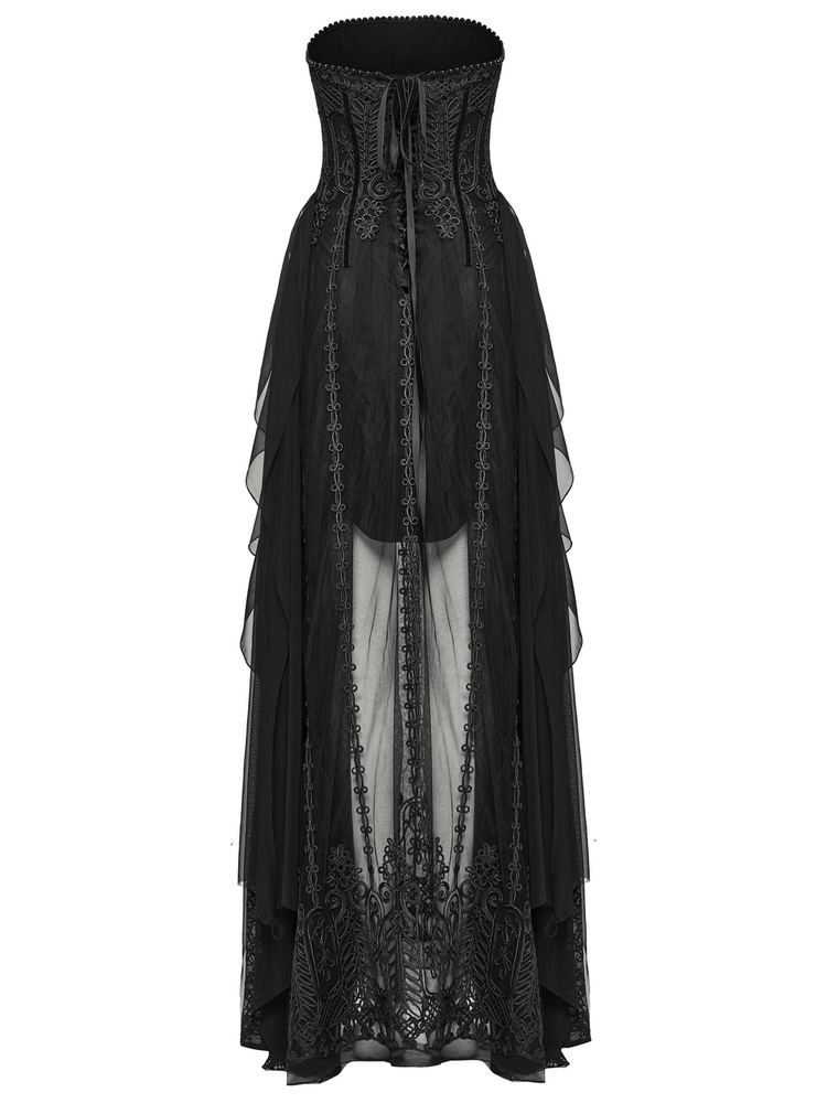 Gothic Black Floral Mesh Dress with Chiffon Layers - image 6