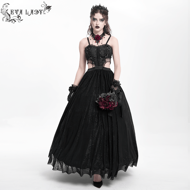 Gothic Black Lace and Rose Corset Dress with Flowing Skirt - image 13