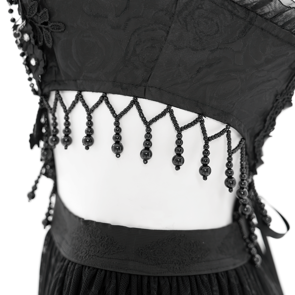 Gothic Black Lace and Rose Corset Dress with Flowing Skirt - image 8