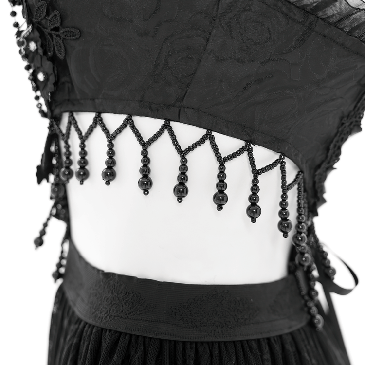 Gothic Black Lace and Rose Corset Dress with Flowing Skirt - image 8