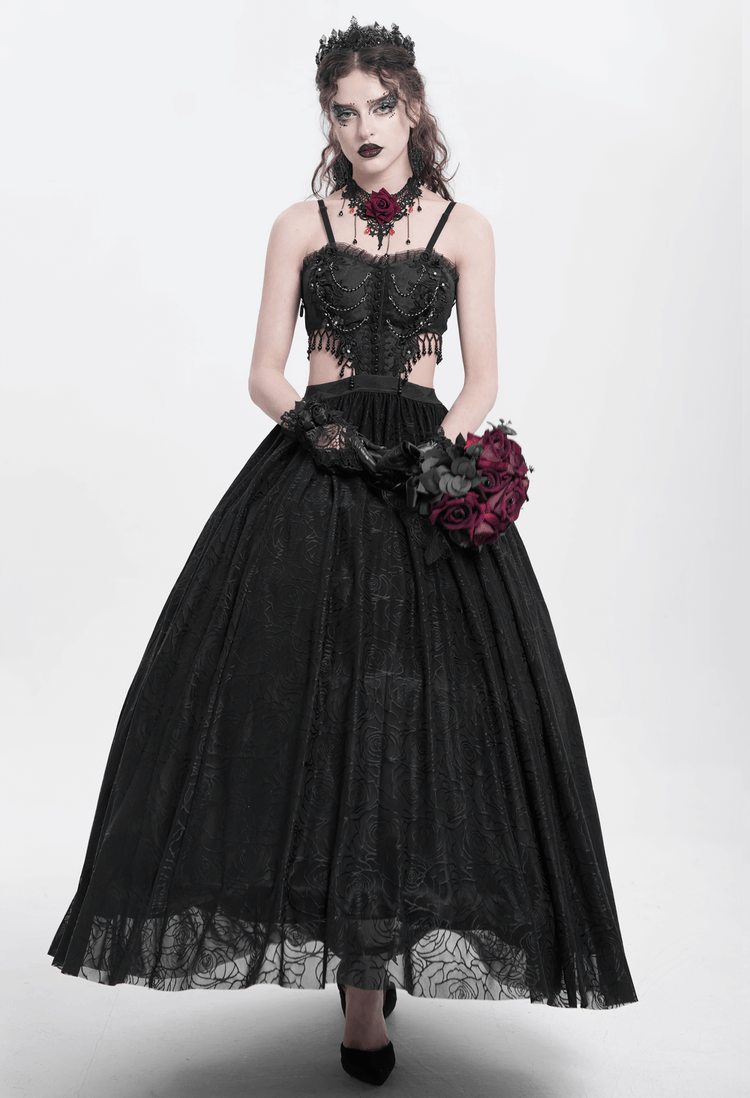 Gothic Black Lace and Rose Corset Dress with Flowing Skirt - image 14
