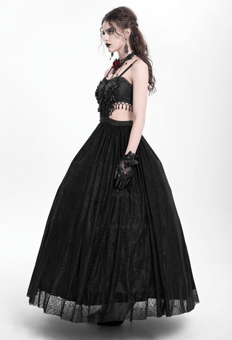 Gothic Black Lace and Rose Corset Dress with Flowing Skirt - image 15