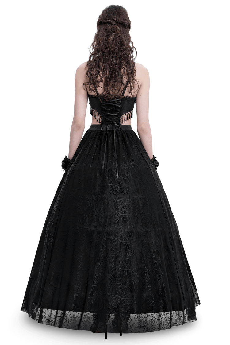 Gothic Black Lace and Rose Corset Dress with Flowing Skirt - image 2