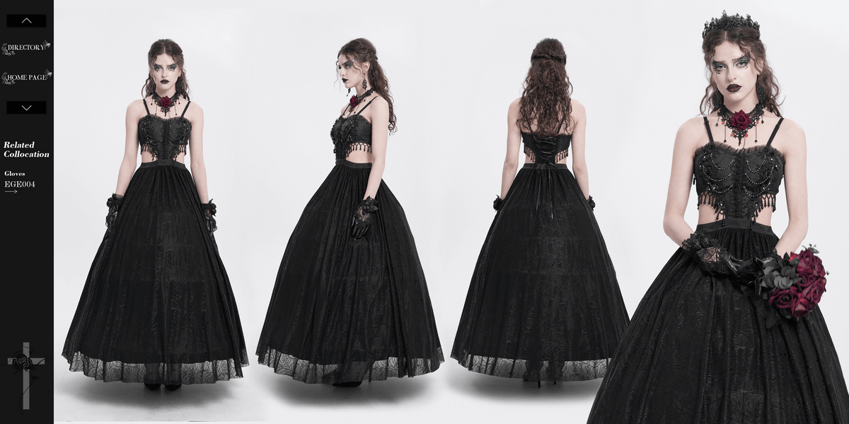 Gothic Black Lace and Rose Corset Dress with Flowing Skirt - image 18