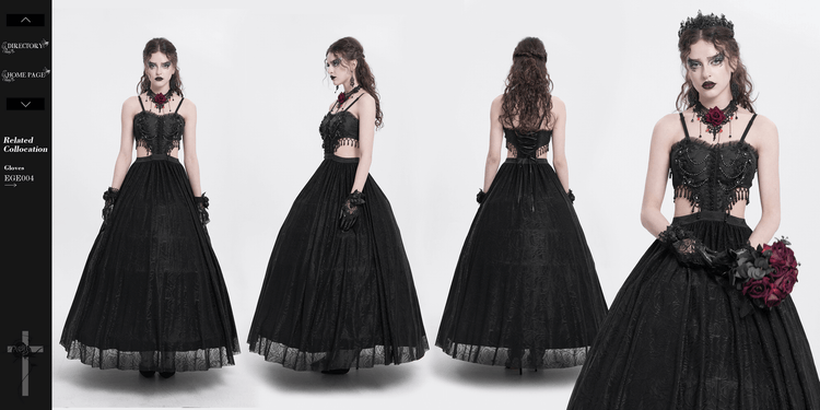 Gothic Black Lace and Rose Corset Dress with Flowing Skirt - image 18