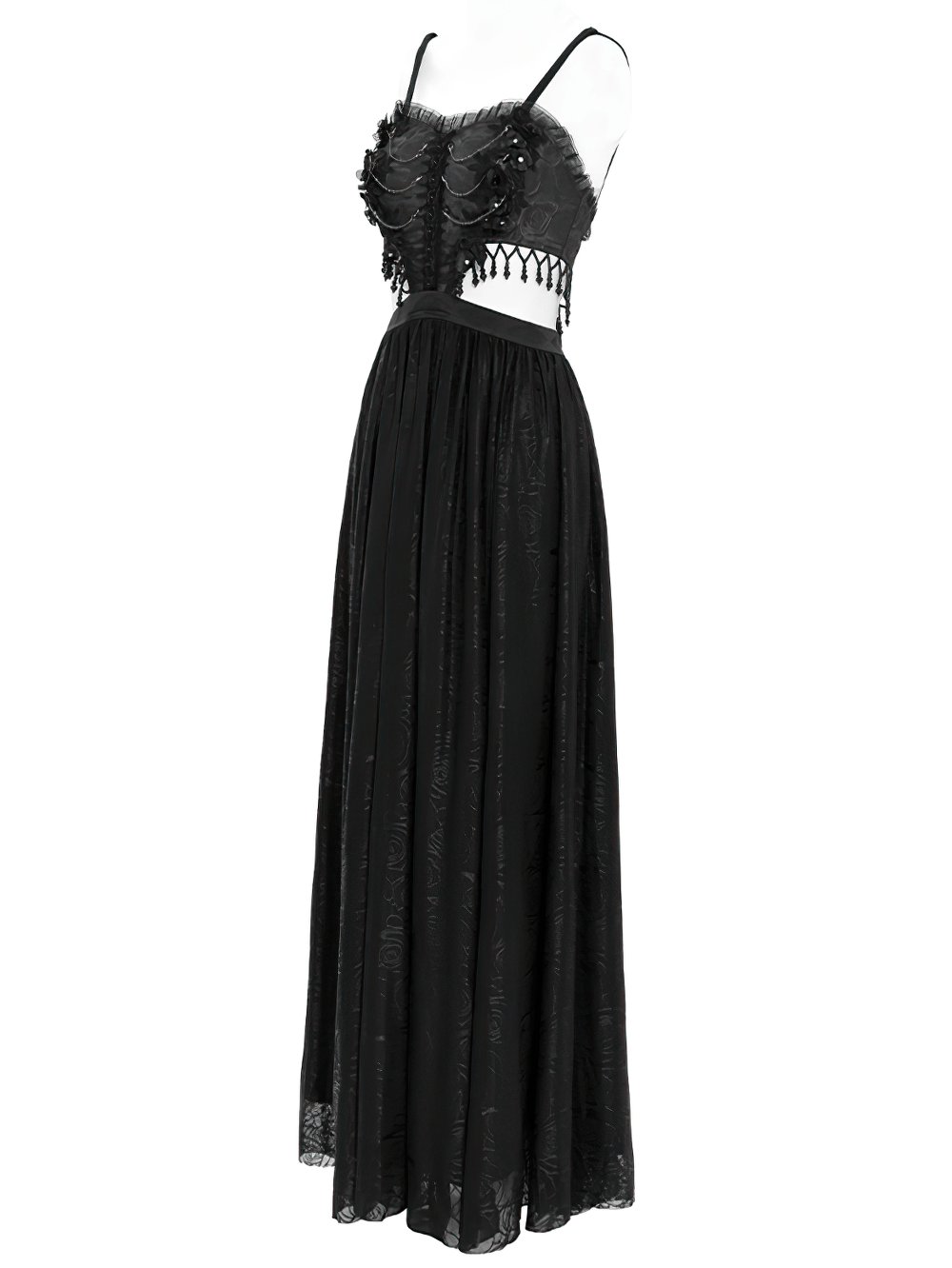 Gothic Black Lace and Rose Corset Dress with Flowing Skirt - image 4