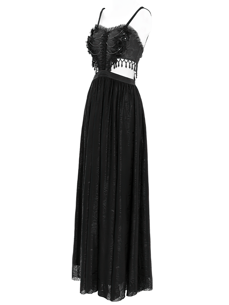 Gothic Black Lace and Rose Corset Dress with Flowing Skirt - image 4