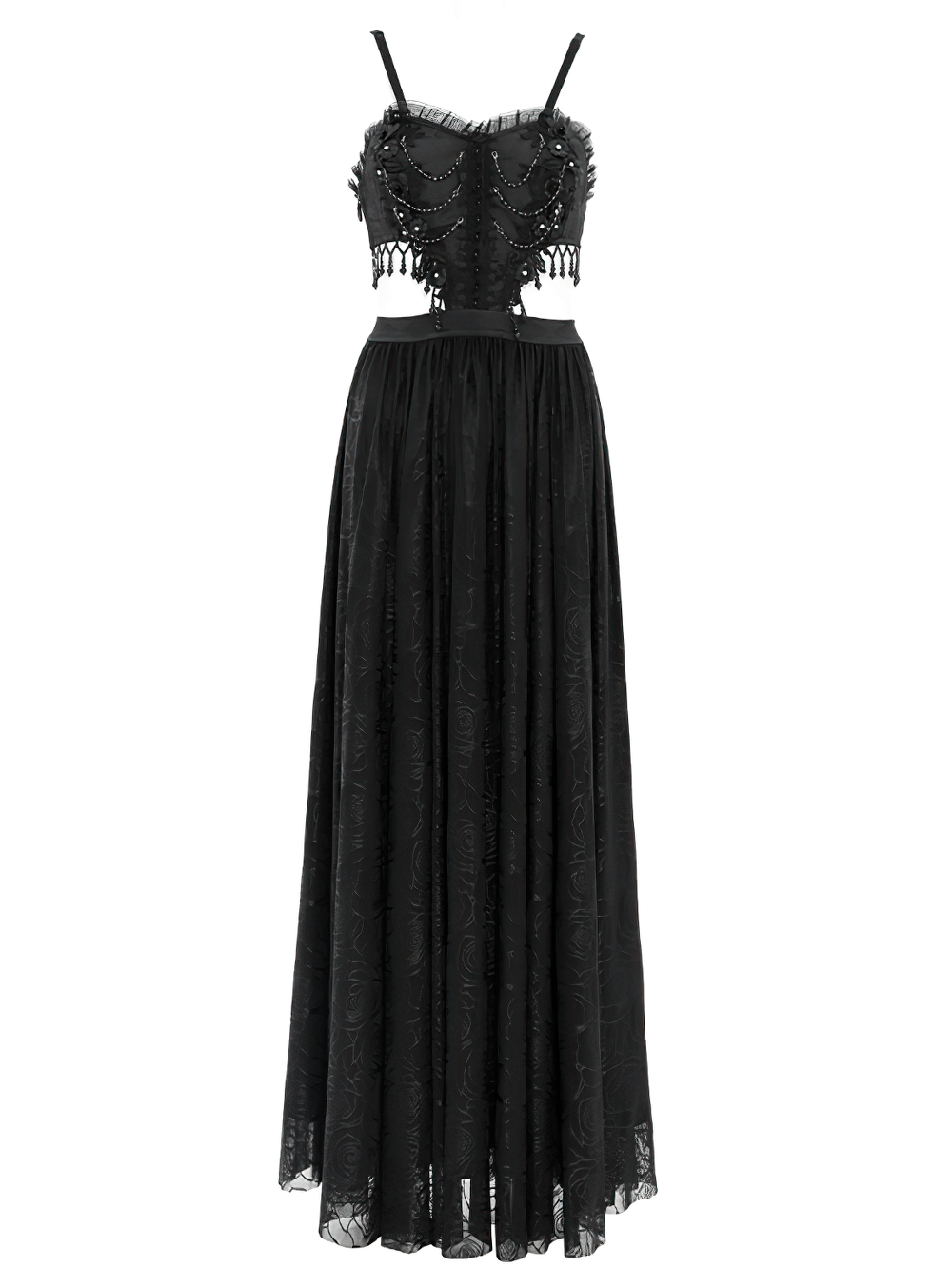 Gothic Black Lace and Rose Corset Dress with Flowing Skirt - image 3