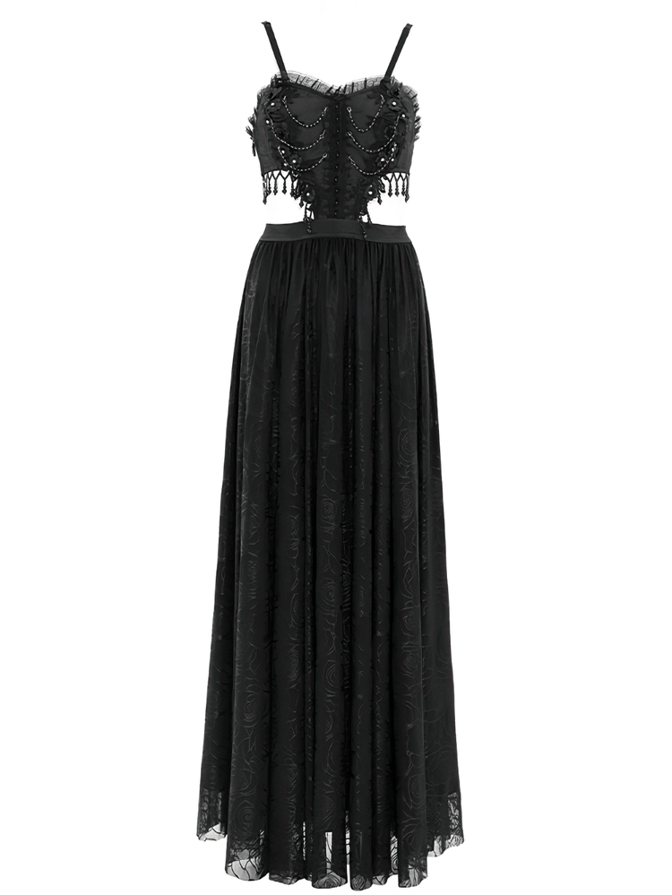 Gothic Black Lace and Rose Corset Dress with Flowing Skirt - image 3