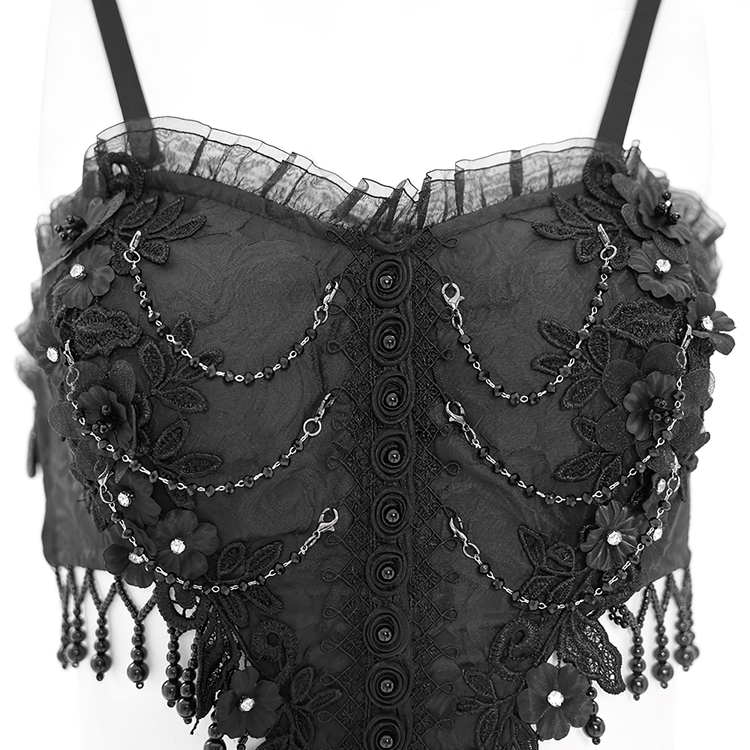 Gothic Black Lace and Rose Corset Dress with Flowing Skirt - image 6