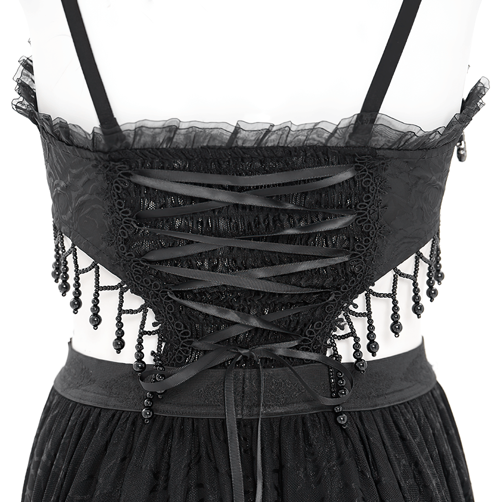 Gothic Black Lace and Rose Corset Dress with Flowing Skirt - image 7