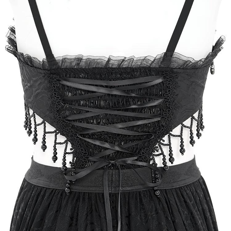 Gothic Black Lace and Rose Corset Dress with Flowing Skirt - image 7