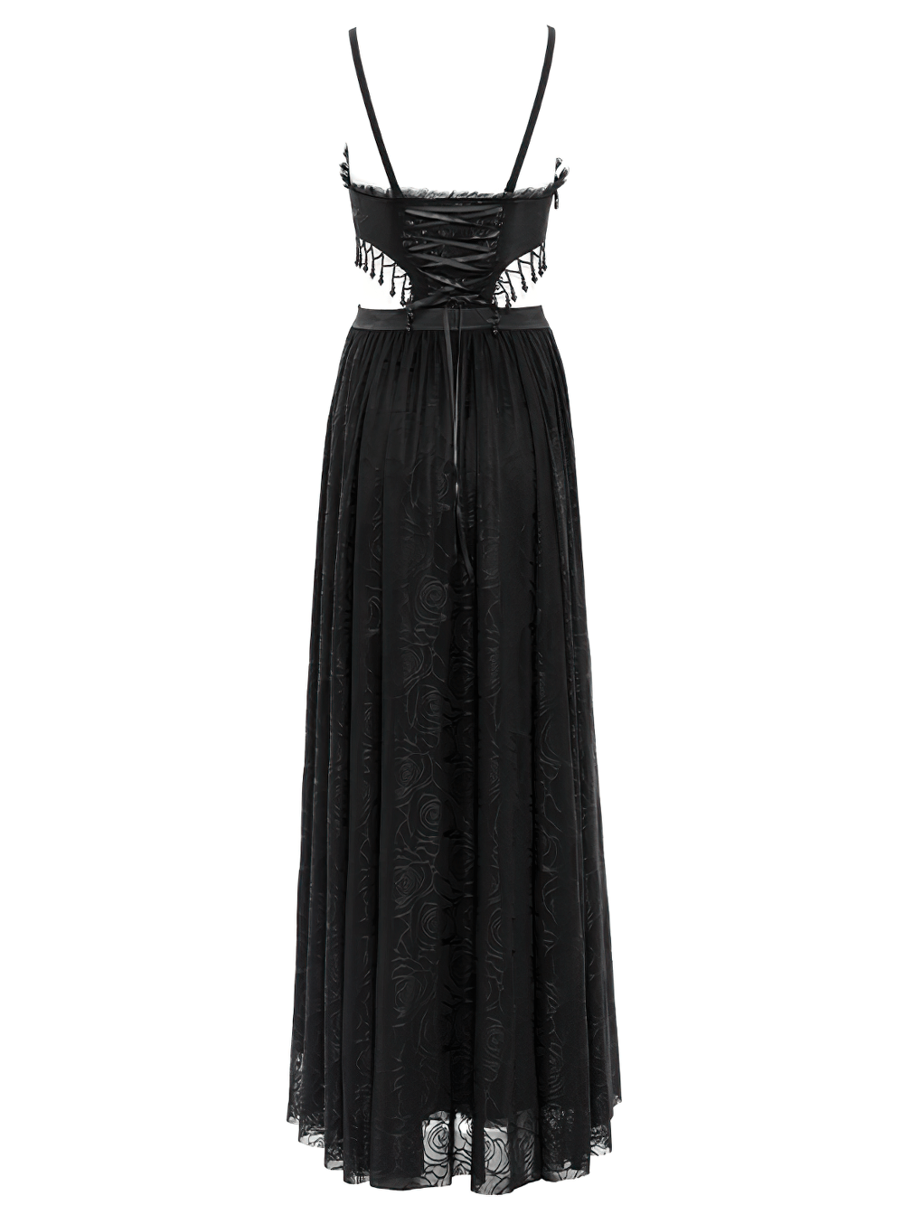 Gothic Black Lace and Rose Corset Dress with Flowing Skirt - image 5