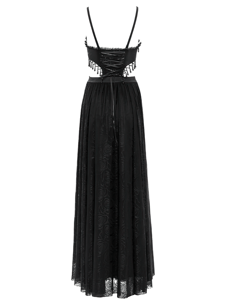 Gothic Black Lace and Rose Corset Dress with Flowing Skirt - image 5
