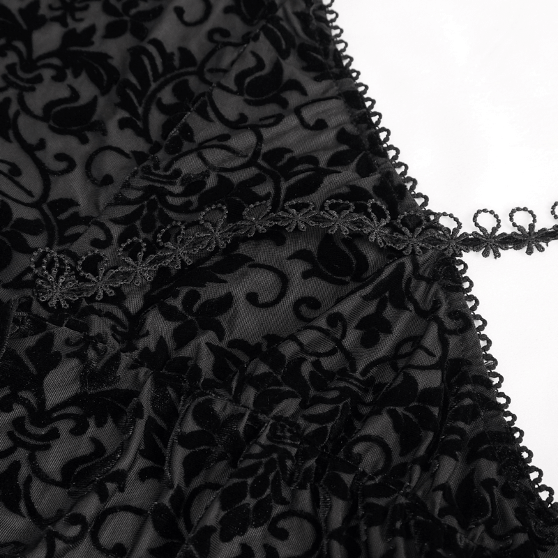 Gothic Black Lace Deep V-Neck Short Dress / Sexy Straps Nightdress With a Slit - image 8