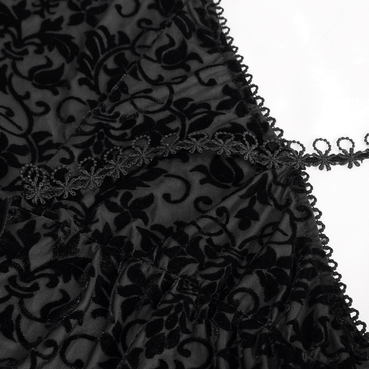 Gothic Black Lace Deep V-Neck Short Dress / Sexy Straps Nightdress With a Slit - image 8