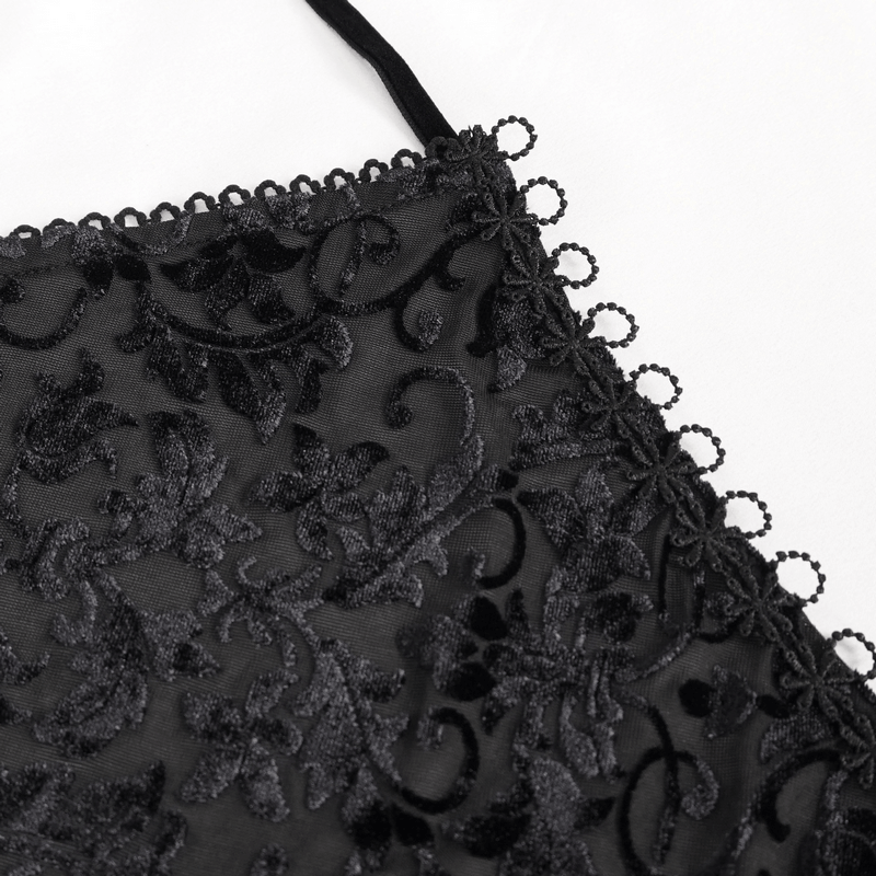 Gothic Black Lace Deep V-Neck Short Dress / Sexy Straps Nightdress With a Slit - image 7