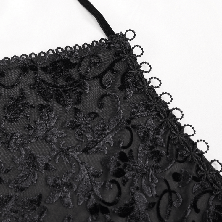 Gothic Black Lace Deep V-Neck Short Dress / Sexy Straps Nightdress With a Slit - image 7