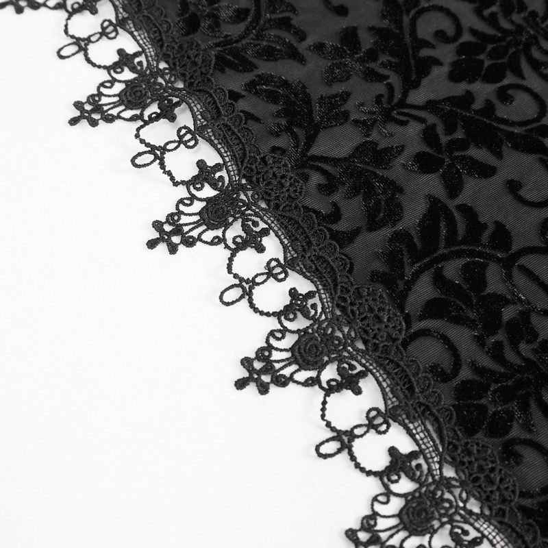 Gothic Black Lace Deep V-Neck Short Dress / Sexy Straps Nightdress With a Slit - image 9
