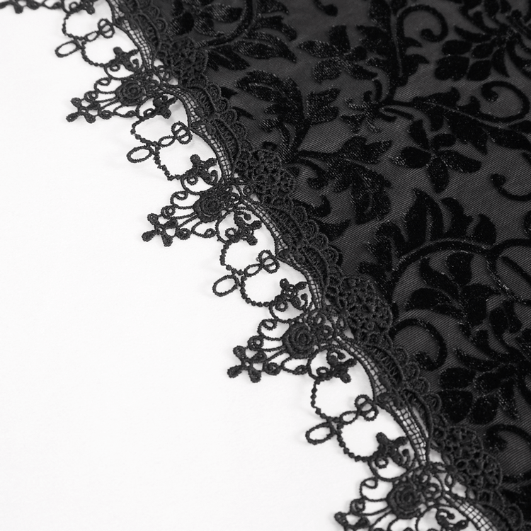 Gothic Black Lace Deep V-Neck Short Dress / Sexy Straps Nightdress With a Slit - image 9