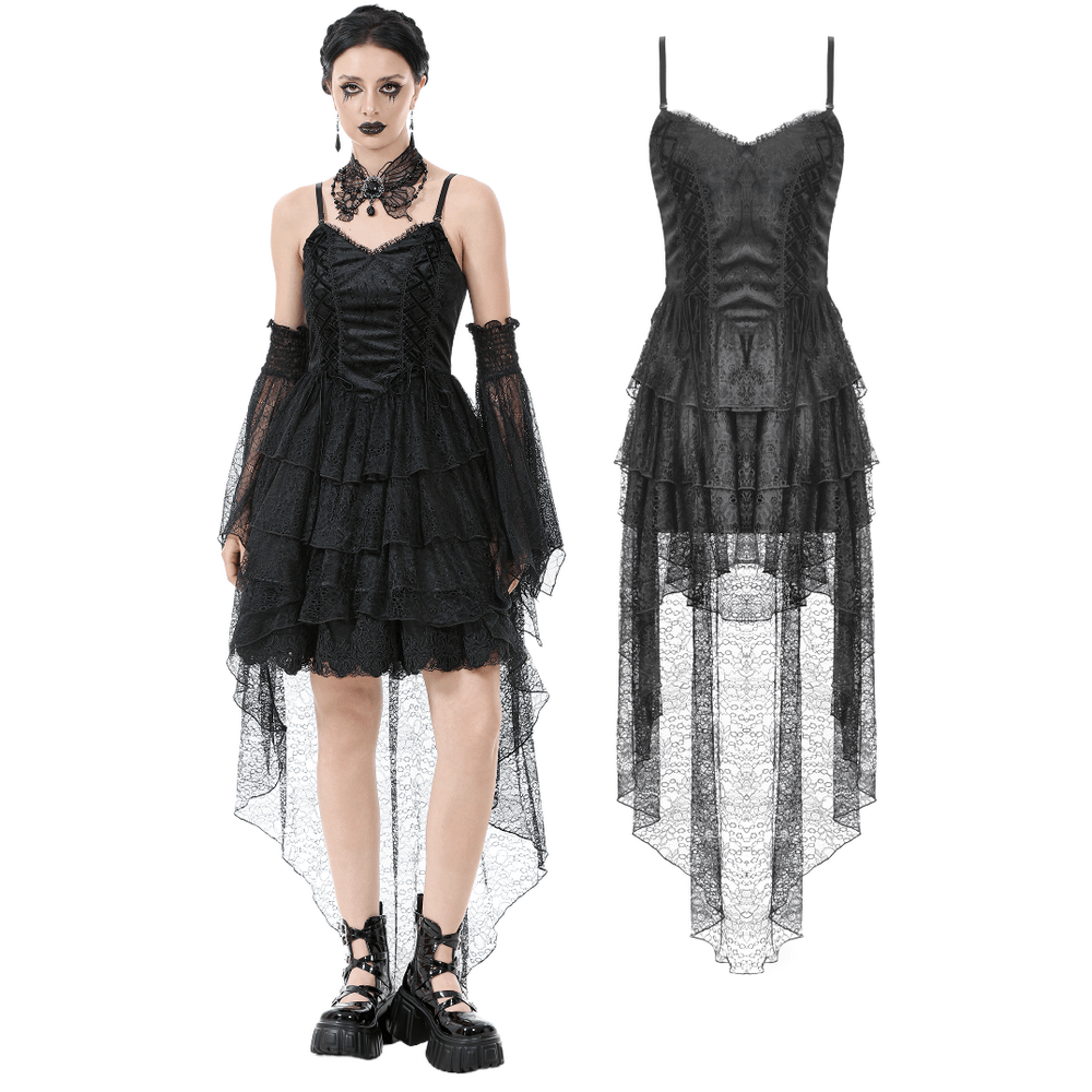 Gothic Black Lace Dress with Corset Bodice and Tiers - image 3