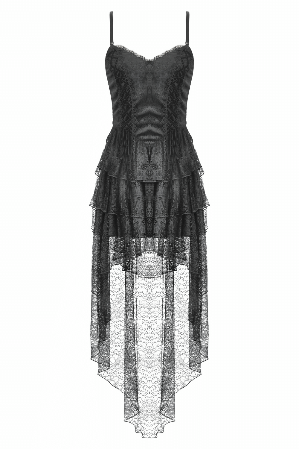 Gothic Black Lace Dress with Corset Bodice and Tiers - image 4