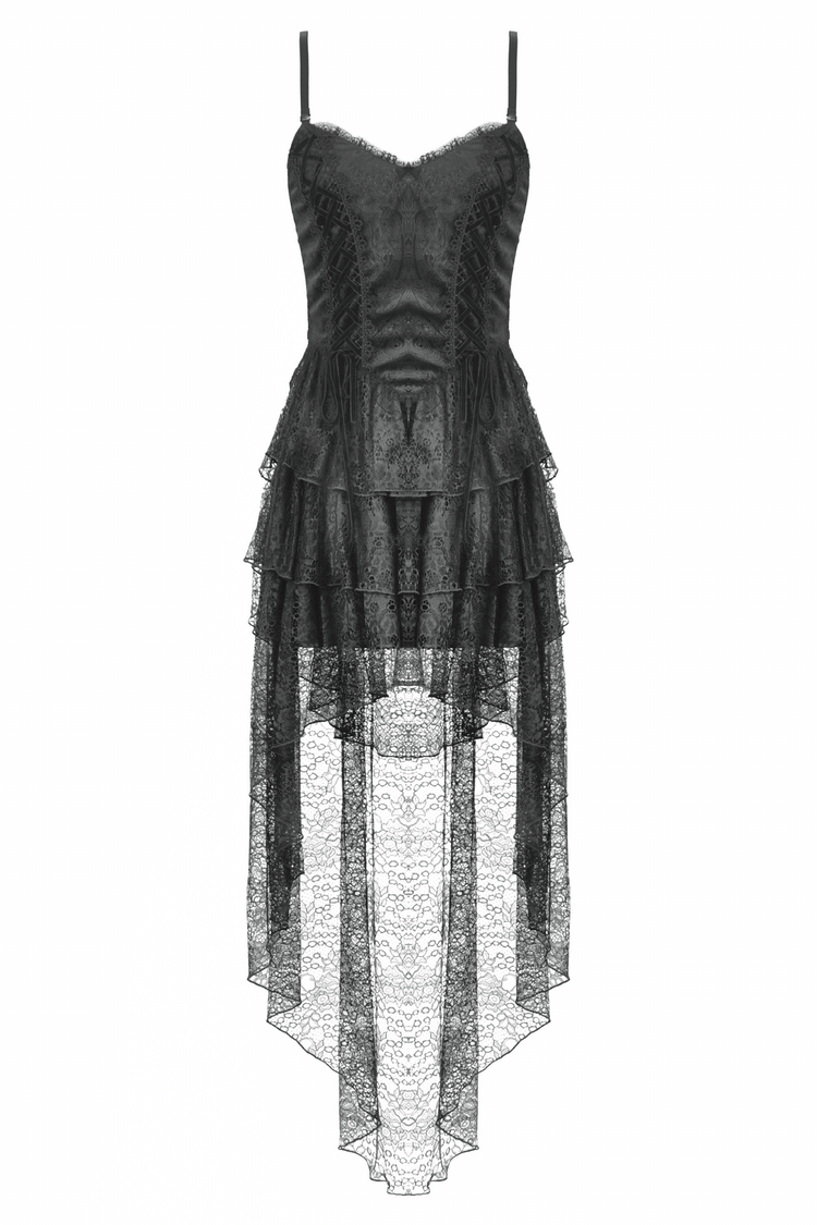 Gothic Black Lace Dress with Corset Bodice and Tiers - image 4